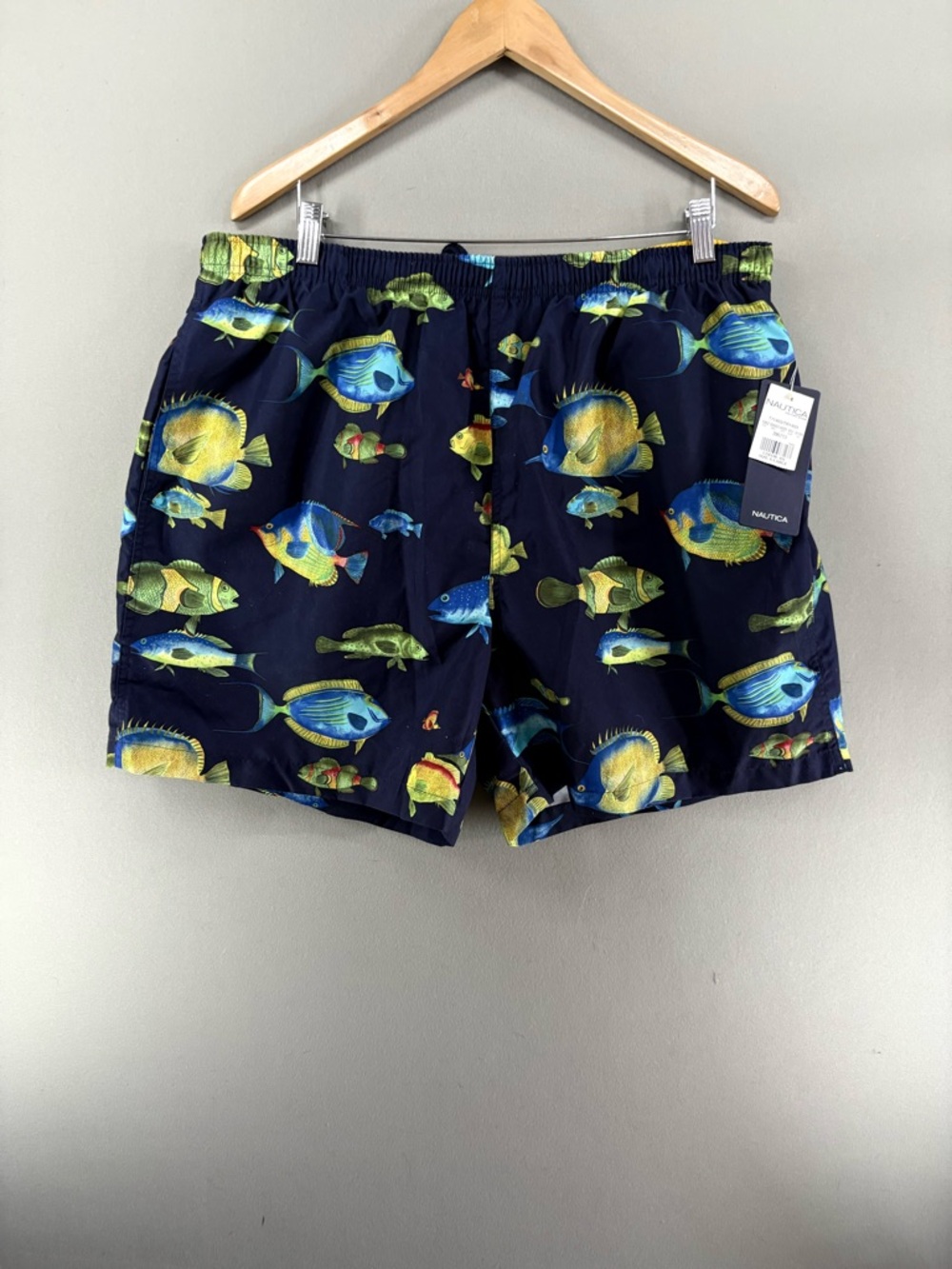 Nautica Swim Trunks Shorts Hawaiian Blue Fish  XL Retro Sumer Vacation